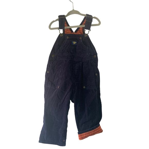 OSHKOSH B’GOSH Boy’s Navy Corduroy Flannel Lined Bib Overalls / Size: 18 Months - Picture 1 of 9